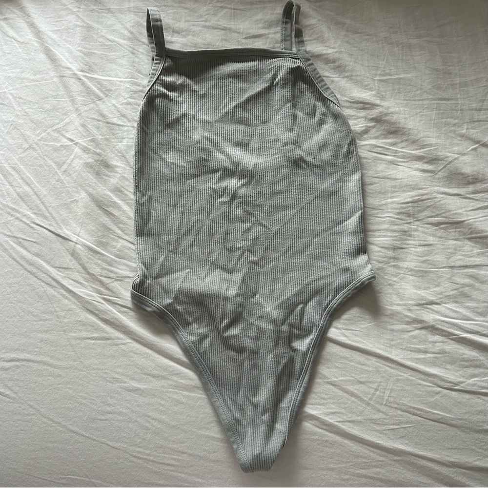 Light blue ribbed high neck bodysuit